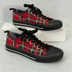 Hot Topic Mens 7 Women's 5 Red Black Plaid Low Top Canvas Sneakers Grunge Skater